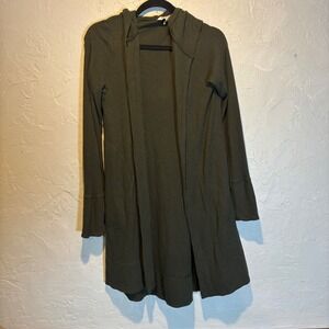 Athleta Ribbed Hooded Cardigan Sweater Dark Olive Green Open Front Small P